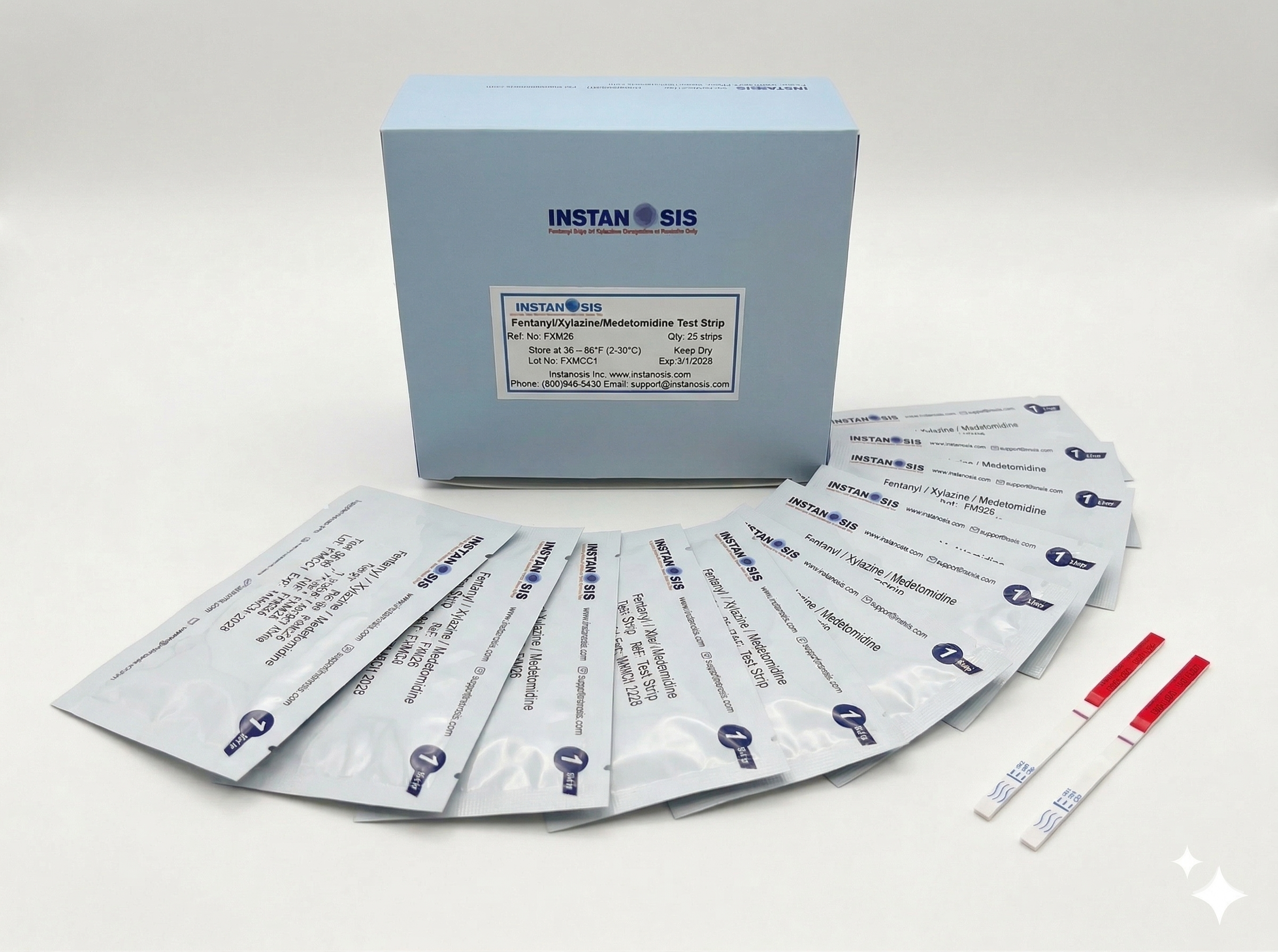 3-in-1 Fentanyl/Xylazine/Medetomidine test strip, for forensic and harm reduction applications