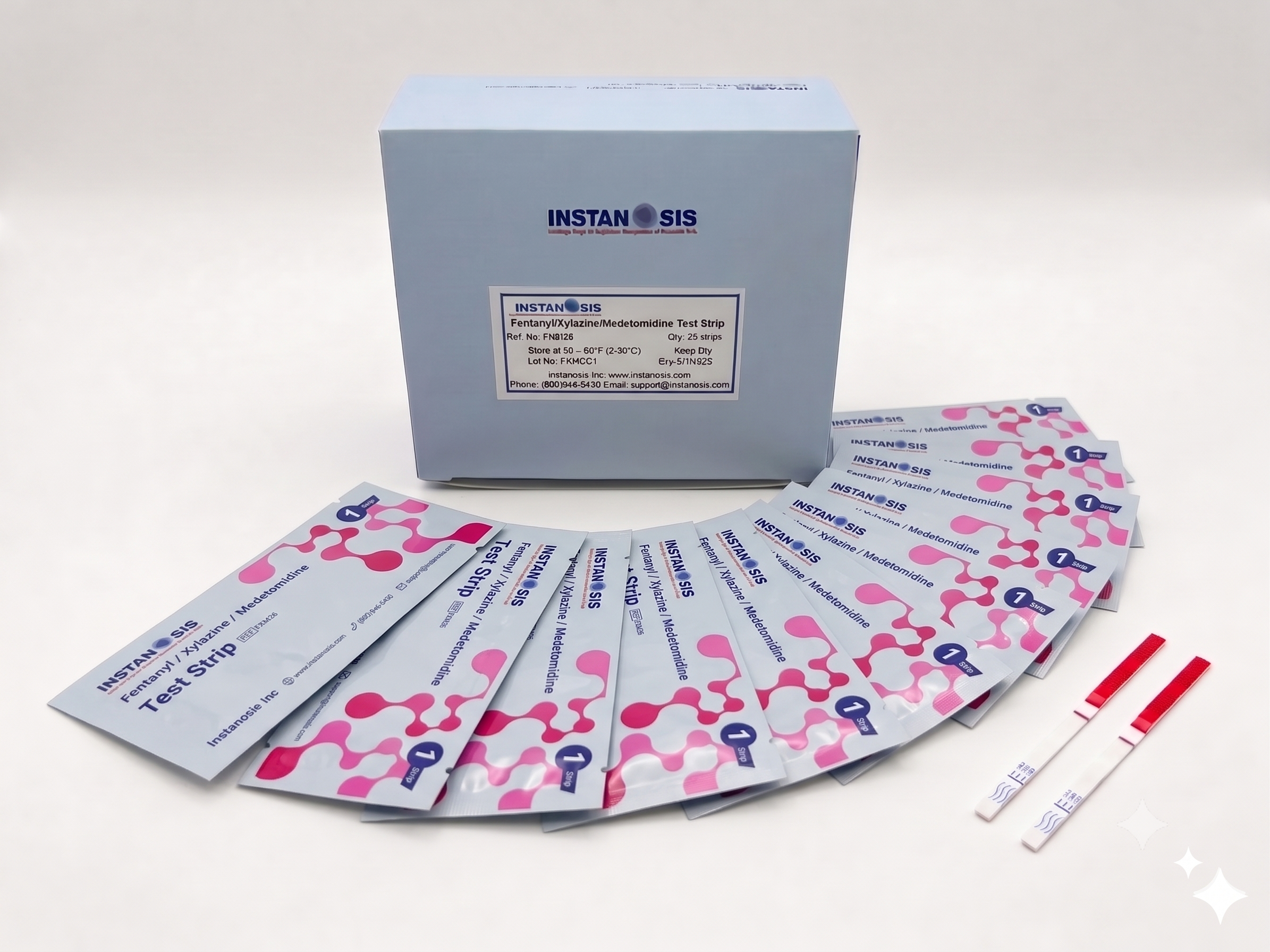 3-in-1 Fentanyl/Xylazine/Medetomidine test strip, for forensic and harm reduction applications